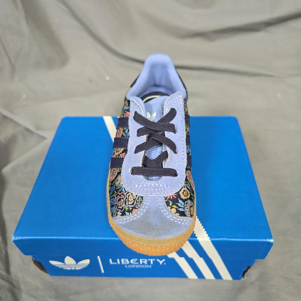 ADIDAS GAZELLE CF EL I KIDS' TRAINERS – FLORAL LIBERTY PRINT WITH LILAC SUEDE, UK 8K