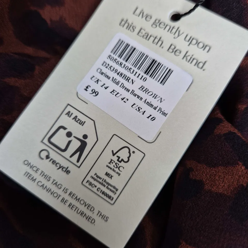 NOBODYS CHILD CLARISSA MIDI DRESS IN BROWN ANIMAL PRINT - UK 14