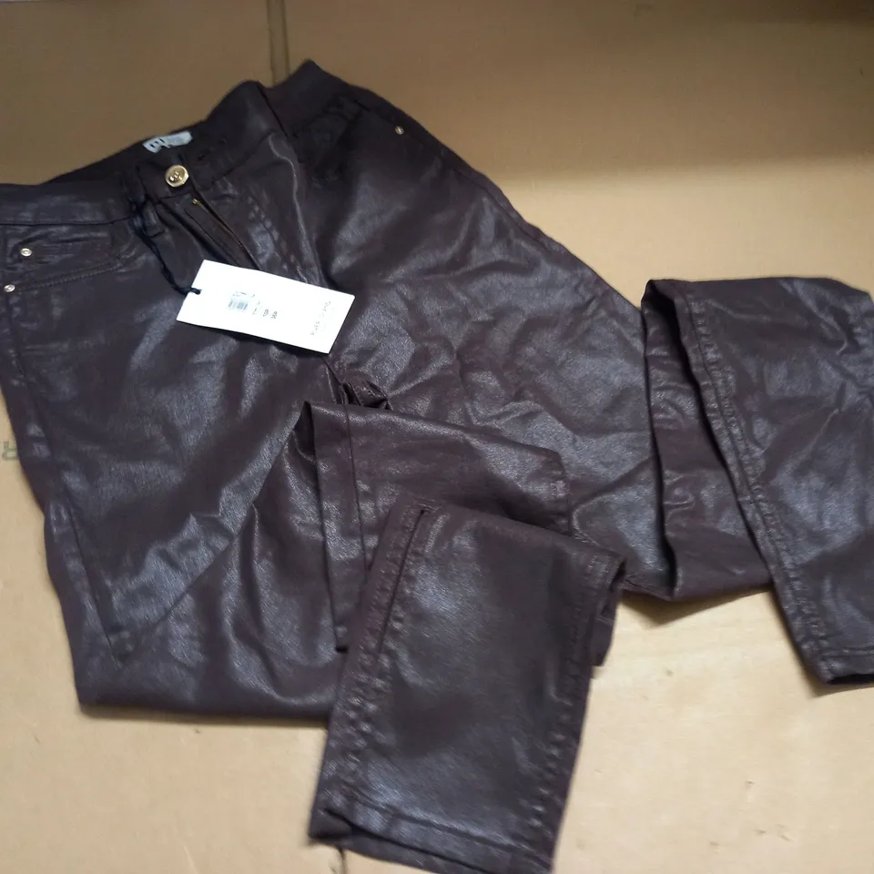 RIVER ISLAND BROWN LEATHER LOOK TROUSERS - UK  10 R