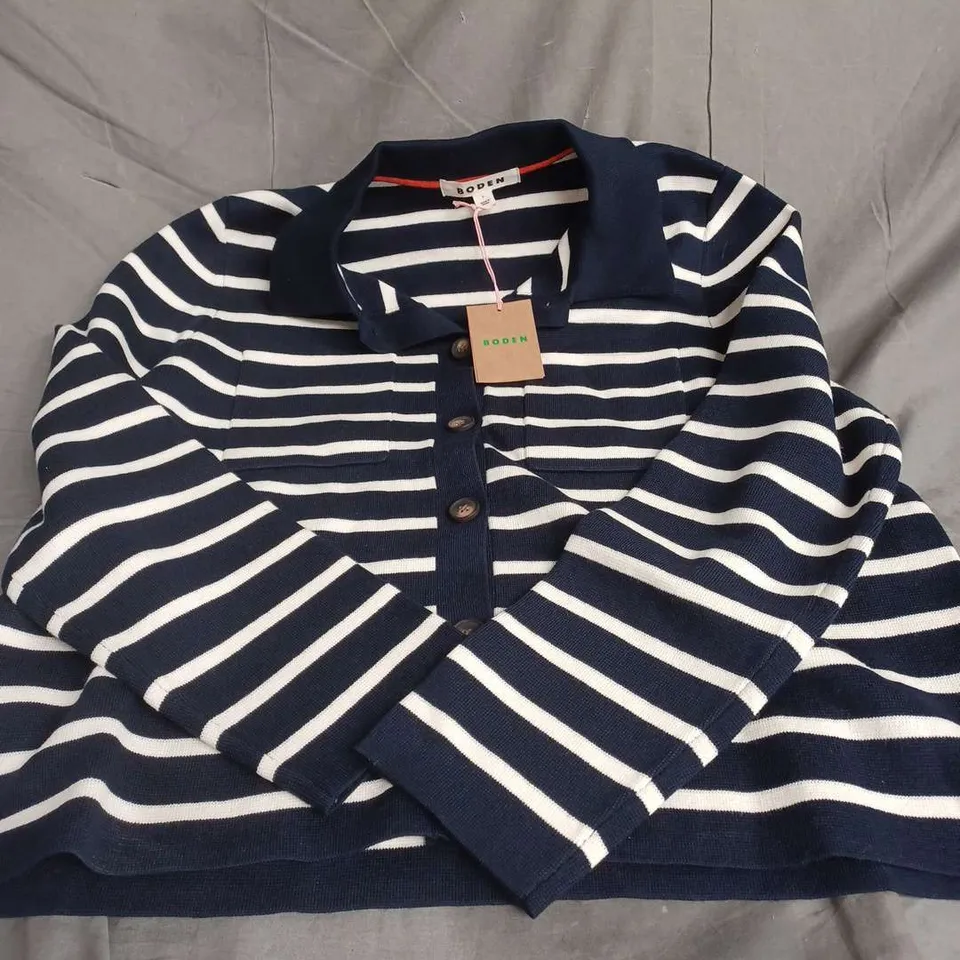 BODEN KNIT CARDIGAN IN NAVY STRIPE SIZE L