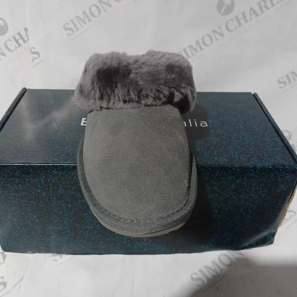 BOXED PAIR OF EMU NEST JOLIE SHEEPSKIN SLIPPERS, CHARCOAL - SIZE 8