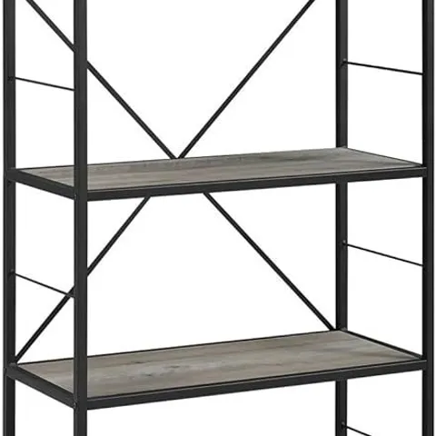 BRAND NEW BOXED WALKER EDISON WOODEN BOOKCASE WITH 4 SHELVES IN RUSTIC GREY (1 BOX)