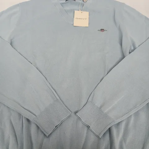 GANT CLASSIC COTTON V-NECK JUMPER – FRESH BLUE, SIZE L