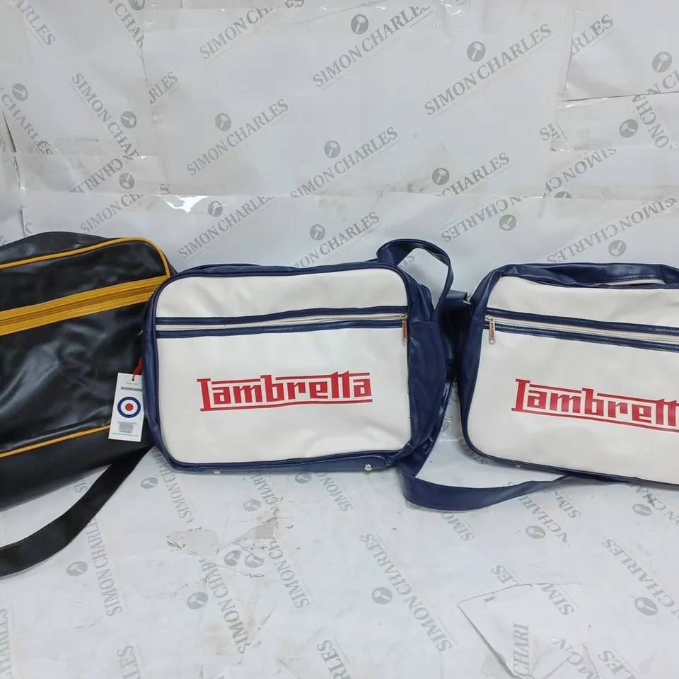 7 TAMBRETTA BAGS TO INCLUDE BOWLING BAG, RETRO SPORTS, TWIN HANDLE HOLD ALL, AND RETRO FLIGHT BAG ETC. 