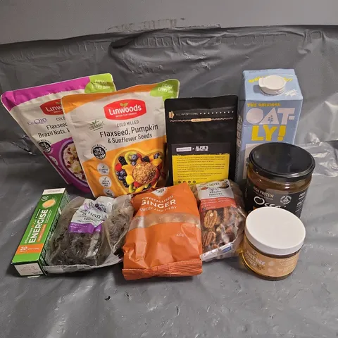 APPROXIMATELY 12 ASSORTED FOOD & DRINK ITEMS TO INCLUDE - OATLY DRINK - LINWOODS FLAXSEED MIX - OSSA BONE BROTH - ETC - COLLECTION ONLY