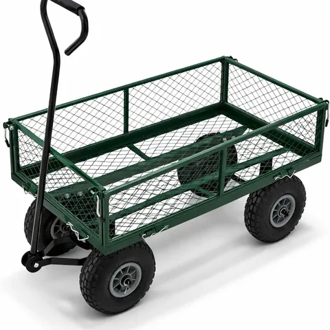 BOXED 3053 HEAVY DUTY METAL GARDENING TROLLEY - GREEN TRAILER CART