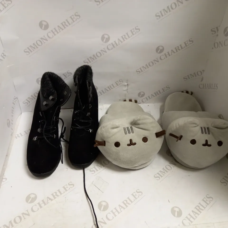 LOT OF APPROXIMATELY 20 SHOES OF VARIOUS SIZES, BRANDS AND TYPES TO INCLUDE BLUE SHARK SLIDERS SIZE 40, DITAS FABRICS FLIP FLIPS , AND ALEXANDRER DOBELL LEATHER POINT SHOES ETC. 