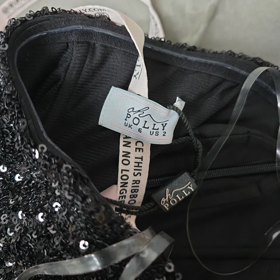 POLLY BLACK SEQUIN EVENING DRESS, UK 6 (US 2)