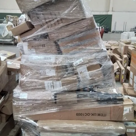 PALLET CONTAINING VARIOUS ASSORTED BOXED HOUSEHOLD RETURNS/ELECTRICAL/GARDEN ITEMS TO INCLUDE: BRUSH CUTTERS, BAKING TRAYS, TYRE INFLATOR GUN AND LOTS MORE UNMARKED BOXED ITEMS 