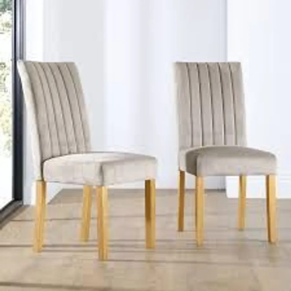 BOXED REGENT DINING CHAIR, CHAMPAGNE CLASSIC VELVET & NATURAL OAK FINISHED SOLID HARDWOOD