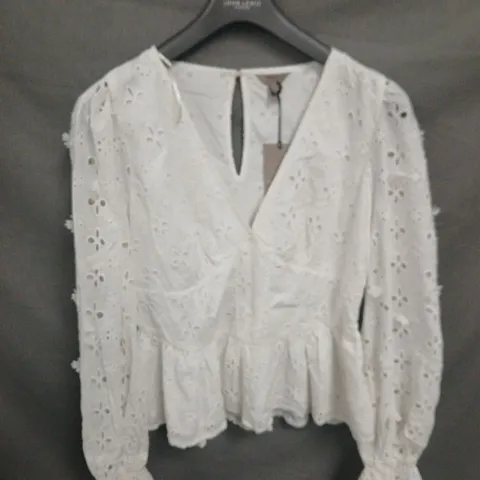 RIVER ISLAND WHITE BRODERIE ANGLAISE BLOUSE, UK 12