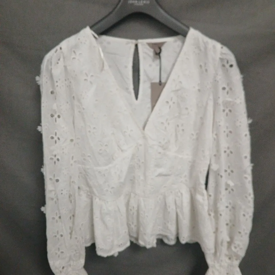 RIVER ISLAND WHITE BRODERIE ANGLAISE BLOUSE, UK 12
