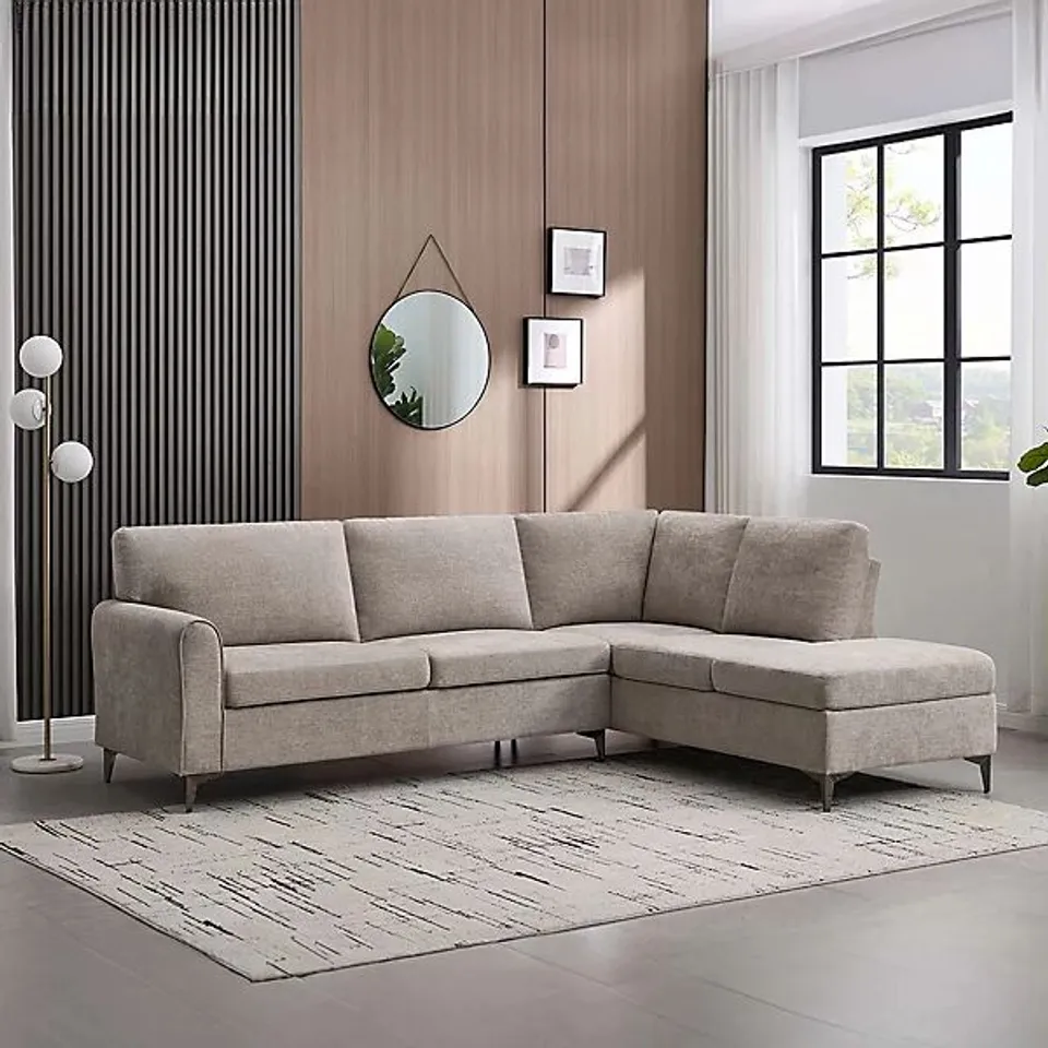 BOXED ROMA FABRIC CORNER SOFA - SAND COLOUR (2 BOXES)