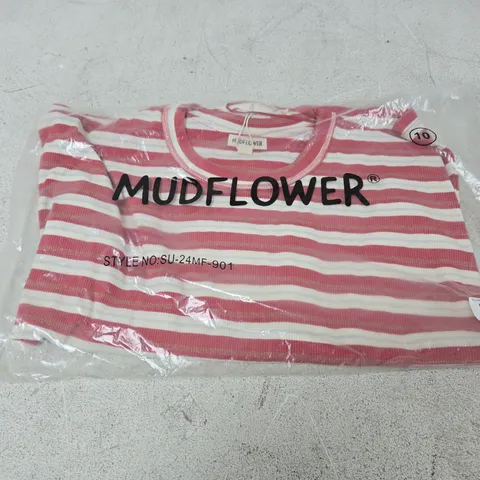 MUDFLOWER STRIPED LONG-SLEEVE TOP – PINK & WHITE, UK 10 (EU 38)