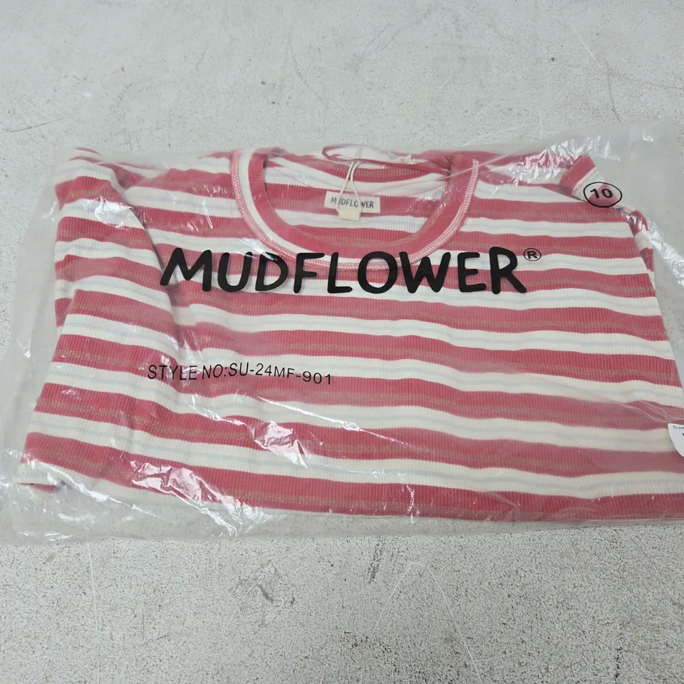 MUDFLOWER STRIPED LONG-SLEEVE TOP – PINK & WHITE, UK 10 (EU 38)