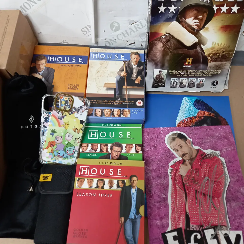 LOT OF ASSORTED ITEMS TO INCLUDE VARIOUS HOME NETWORKING ITEMS, HOUSE DVDS AND POKEMON PHONE CASES