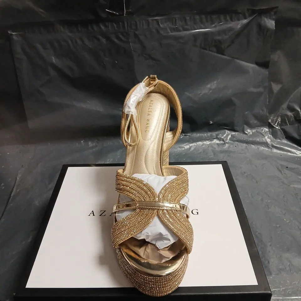 AZALEA WANG GOLD GLITTER PLATFORM SANDALS – STRAPPY OPEN-TOE HEELS UK 5