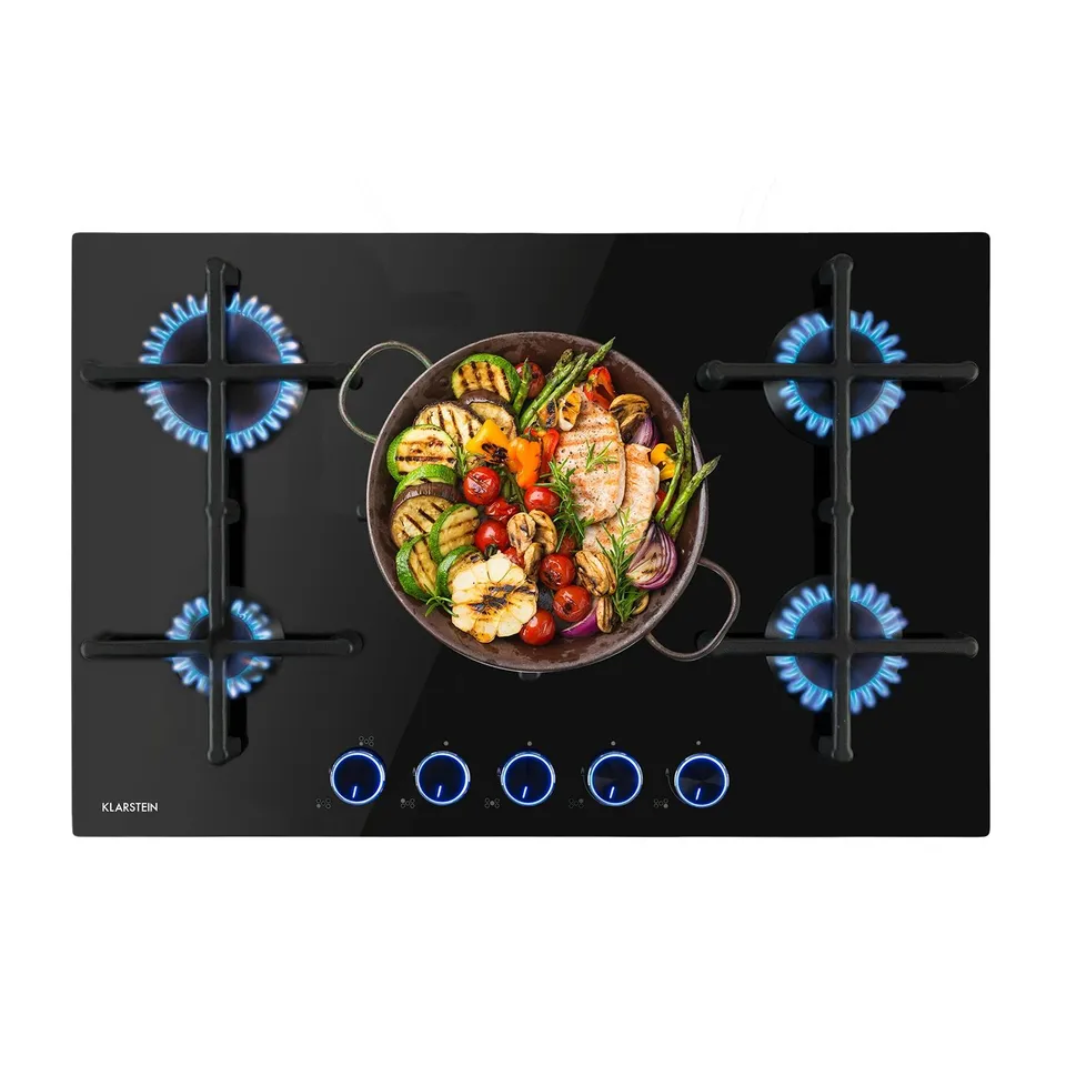KLARSTEIN ILLUMINOSA 75CM GAS HOB 5 BURNERS BLACK