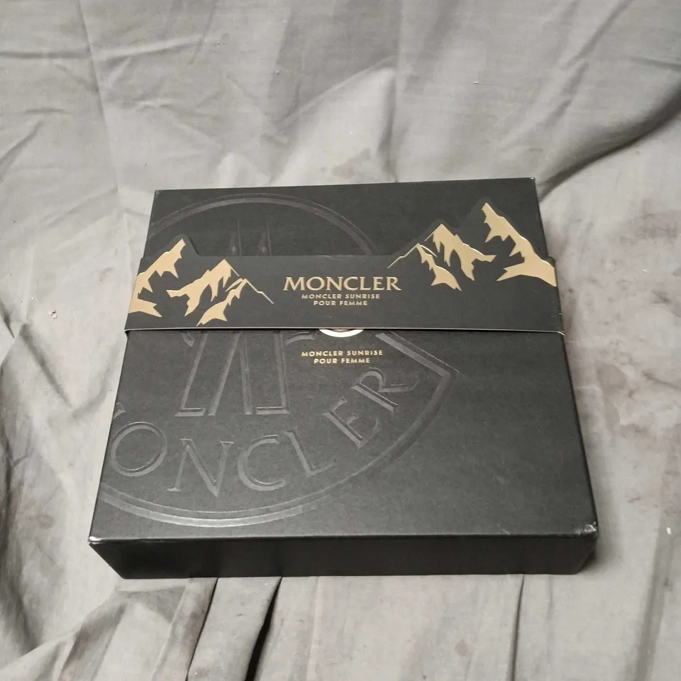 MONCLER SUNRISE POUR FEMME GIFT SET, SHOWER GEL/BODY CREAM/EAU DE PARFUM. BOXED