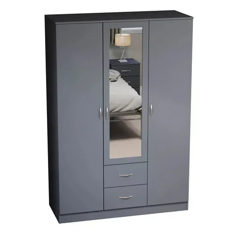 BOXED VIDA DESIGNS RIANO 3 DOOR 2 DRAWER MIRRORED WARDROBE - GREY (3 BOXES)