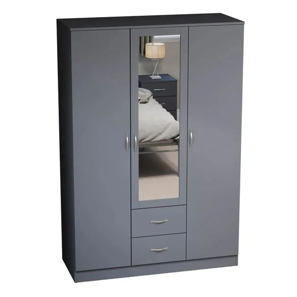 BOXED VIDA DESIGNS RIANO 3 DOOR 2 DRAWER MIRRORED WARDROBE - GREY (3 BOXES)