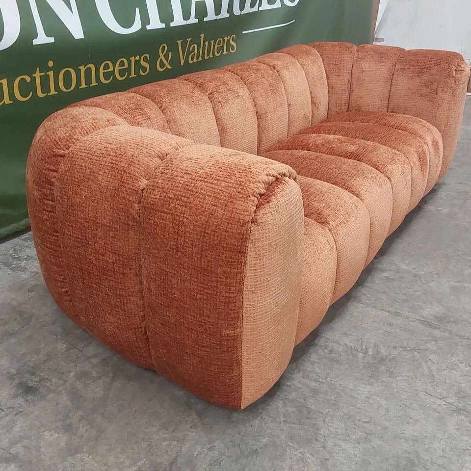QUALITY DESIGNER BELLE 4 SEATER GLAM BLOCK FABRIC SOFA - BURNT ORANGE 