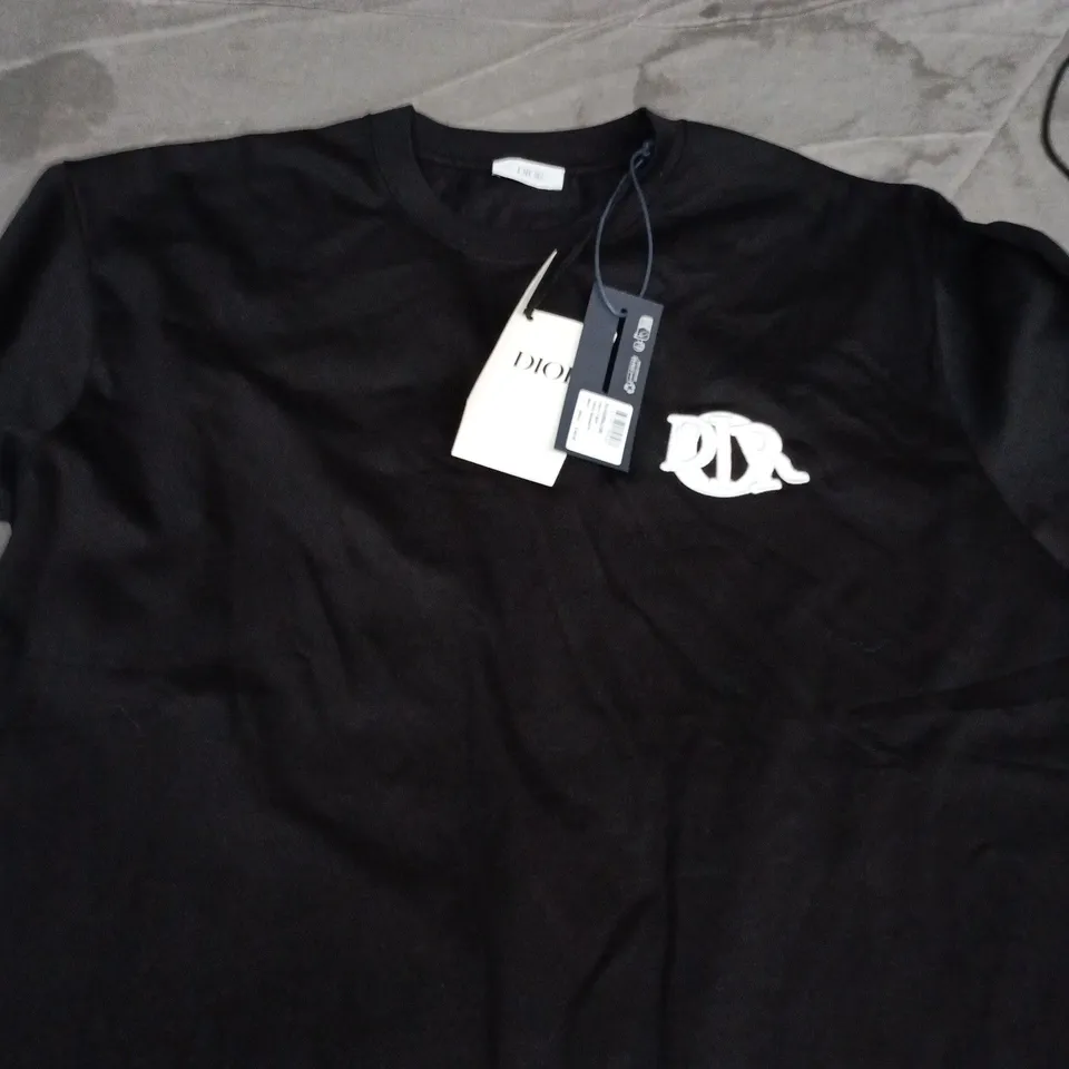 DIOR BLACK COTTON T-SHIRT, SHORT SLEEVE, UK L