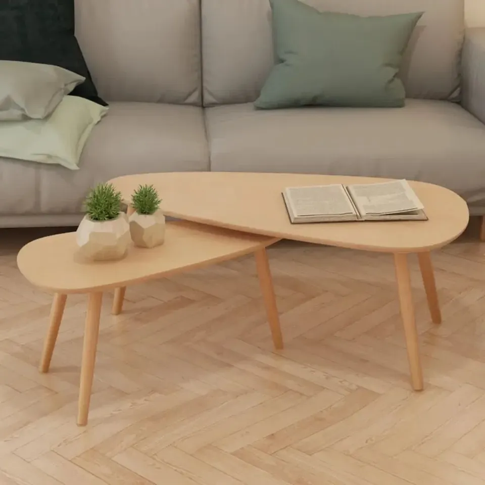BOXED ADLEY SOLID WOOD 3 LEGS COFFEE TABLE (SET OF 2)
