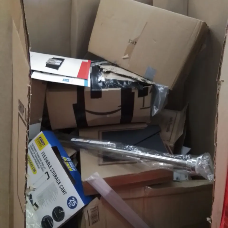 PALLET CONTAINING ASSORTED HOUSEHOLD & HOME IMPROVEMENT PRODUCTS. INCLUDES BAGS, TOILET SEAT, RUGS, EXCERCISE MAT ETC 