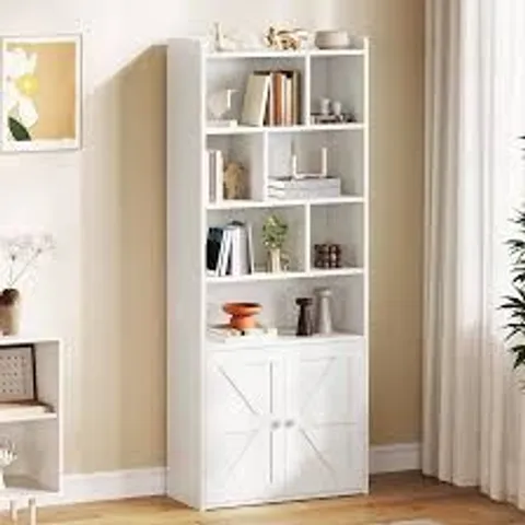 BOXED 4-TIER BOOKCASE WITH DOOR AND CABINET. WAITE, 60 X 30 X 159 CM
