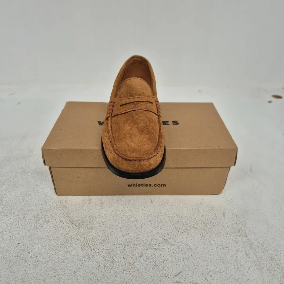 BOXED PAIR OF WHISTLES MANNY SUEDE LOAFERS IN BROWN - UK 8
