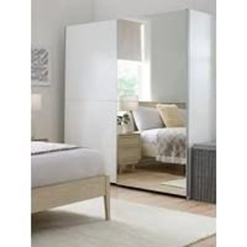 BOXED NICO 190CM SLIDING MIRRORED WARDROBE - WHITE (5 BOXES)