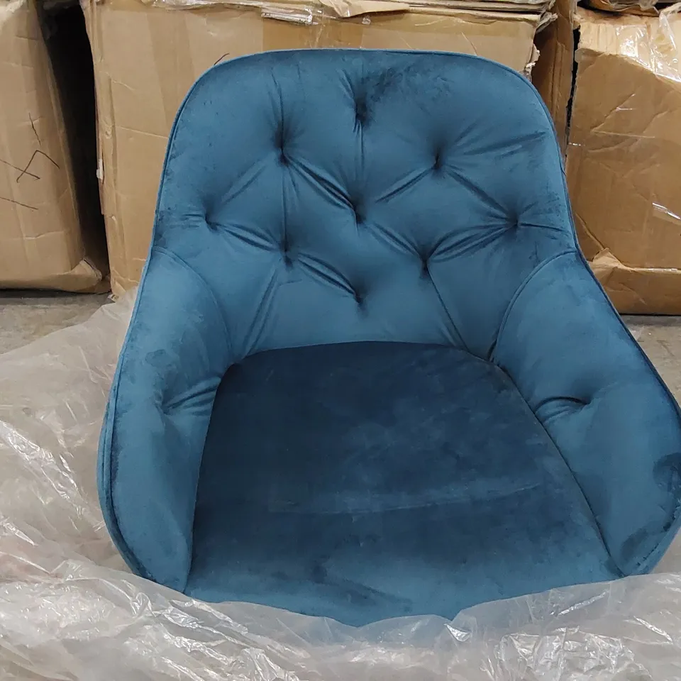 BOXED SET OF 2 DESIGNER BLUE VELVET BAR CHAIRS (1 BOX)