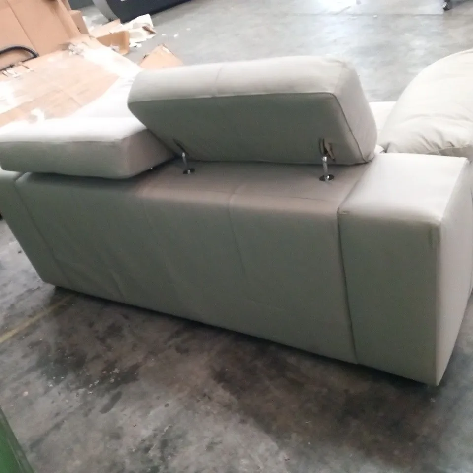 DESIGNER CLAY FAUX  LEATHER TWO SEATER SOFA WITH SQUARE PANEL DETAIL AND ADJUSTABLE HEADRESTS