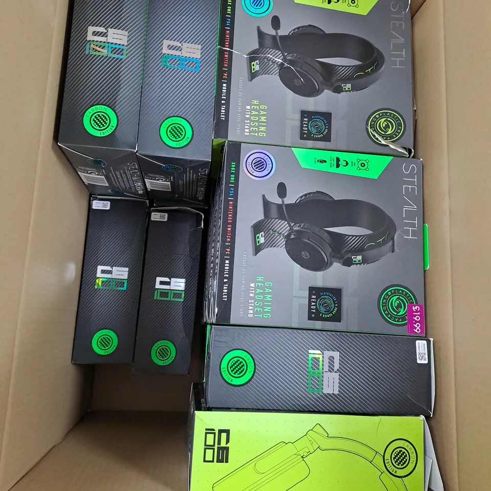 LARGE BOX OF ASSORTED STEALTH C6-100 STEREO GAMING HEADSET & STAND - GREEN