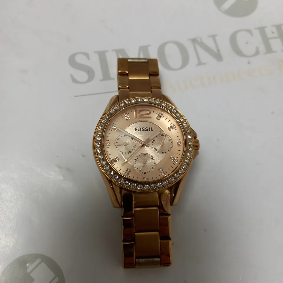 FOSSIL RILEY MULTIFUNCTION ROSE-TONE STAINLESS STEEL WATCH