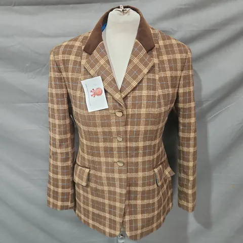 SHOWING GEMS TAILORED JACKET IN BROWN/BLUE PLAID SIZE 10/38