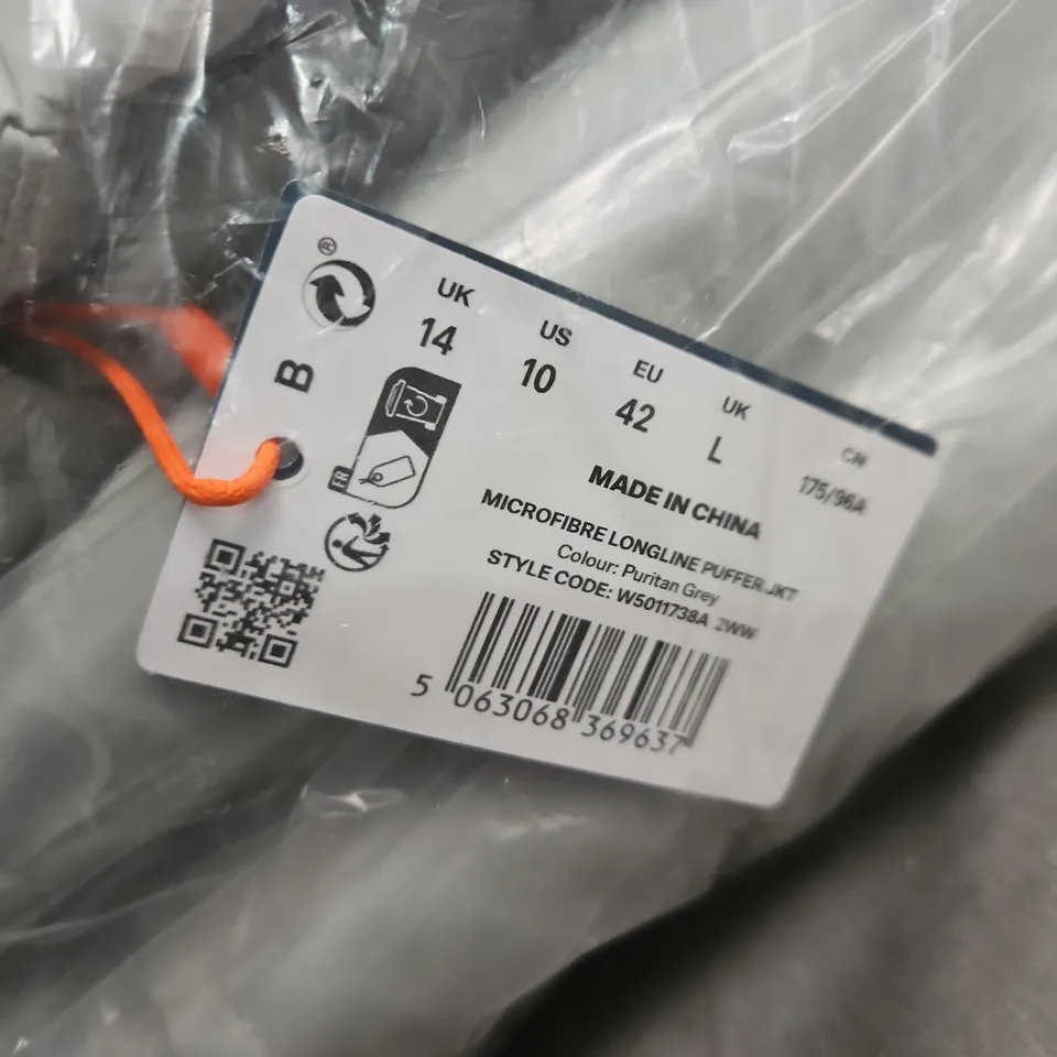 SUPERDRY MICROFIBRE LONGLINE PUFFER JACKET – PURITAN GREY – UK 14