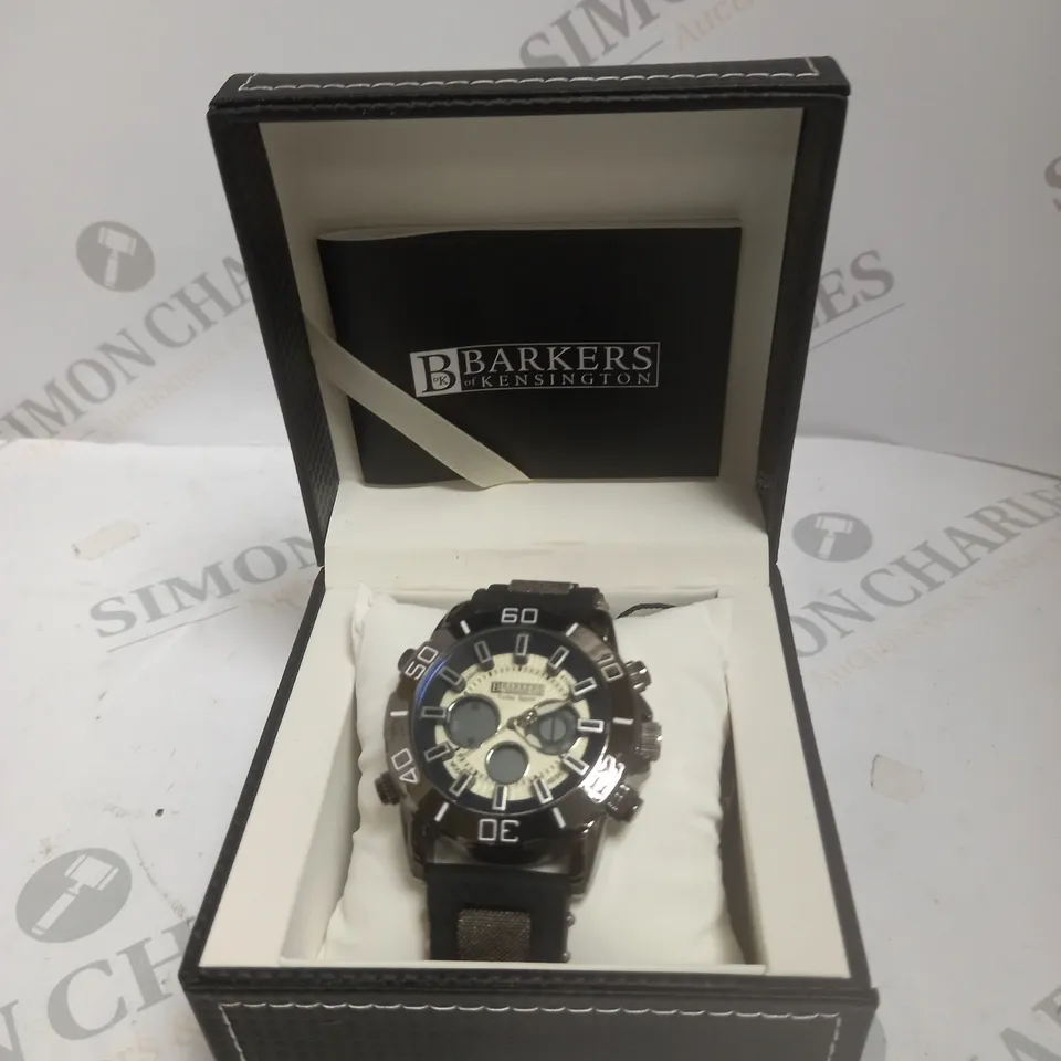 BOXED BARKERS OF KENSINGTON TURBO SPORT RUBBER STRAP WATCH 