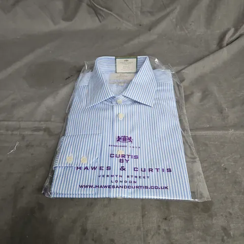 HAWES & CURTIS ST JAMES SLIM FIT NON-IRON SEMI CUTAWAY COLLAR SINGLE CUFF SHIRT IN BLUE & WHITE BENGAL STRIPE SIZE 15.5/35