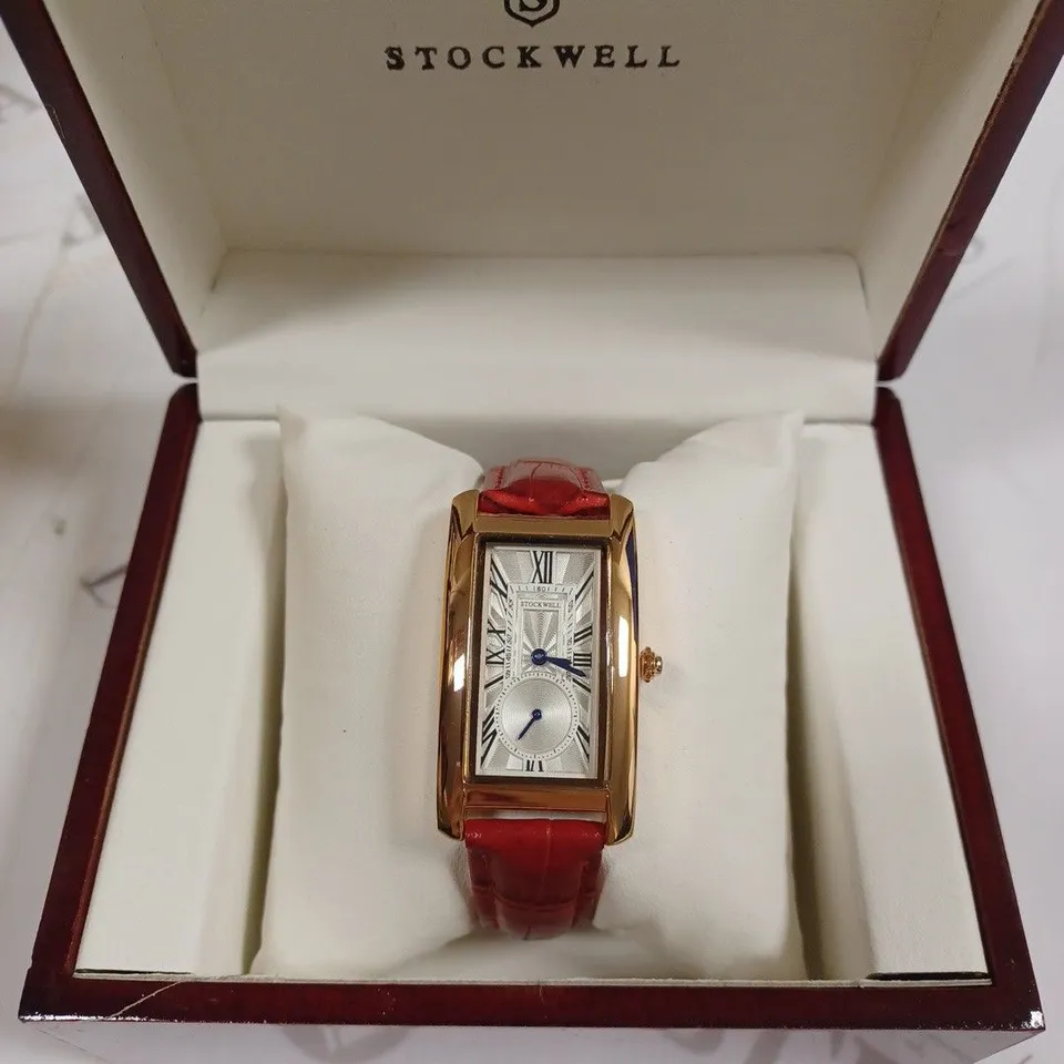 STOCKWELL DOUBLE DIAL RED LEATHER STRAP WRISTWATCH