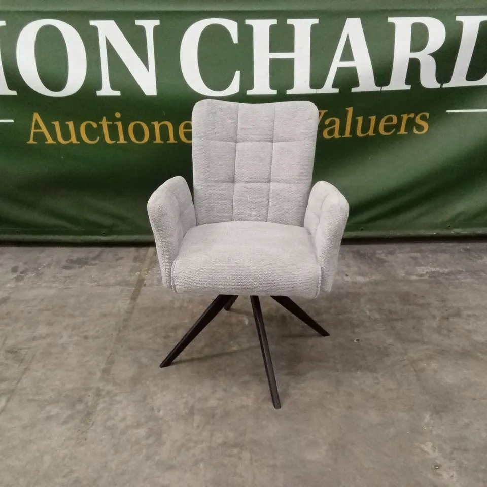DESIGNER LIGHT GREY FABRIC SWIVEL DINING CHAIR