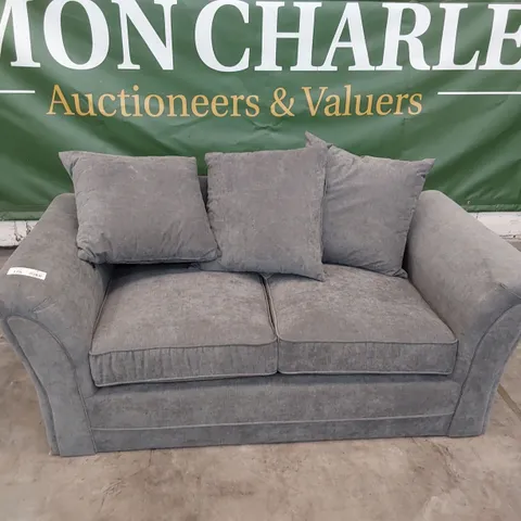 DESIGNER TWO SEATER SOFA WITH SCATTER CUSHIONS GREY FABRIC