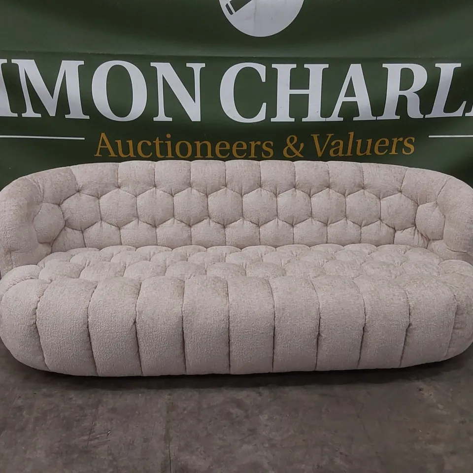 QUALITY DESIGNER HUIT OCTO 3 SEATER GLAM FABRIC SOFA - SAND