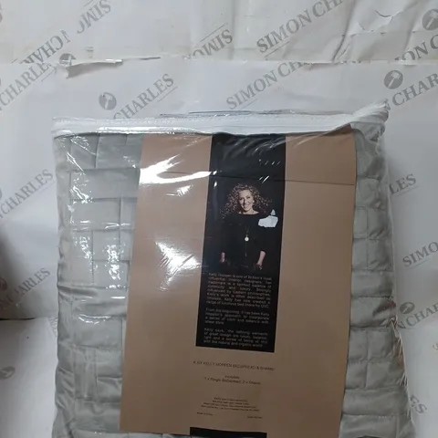 K BY KELLY HOPPEN LUXURY VELVET REVERSIBLE FILLED BEDSPREAD SILVER SINGLE