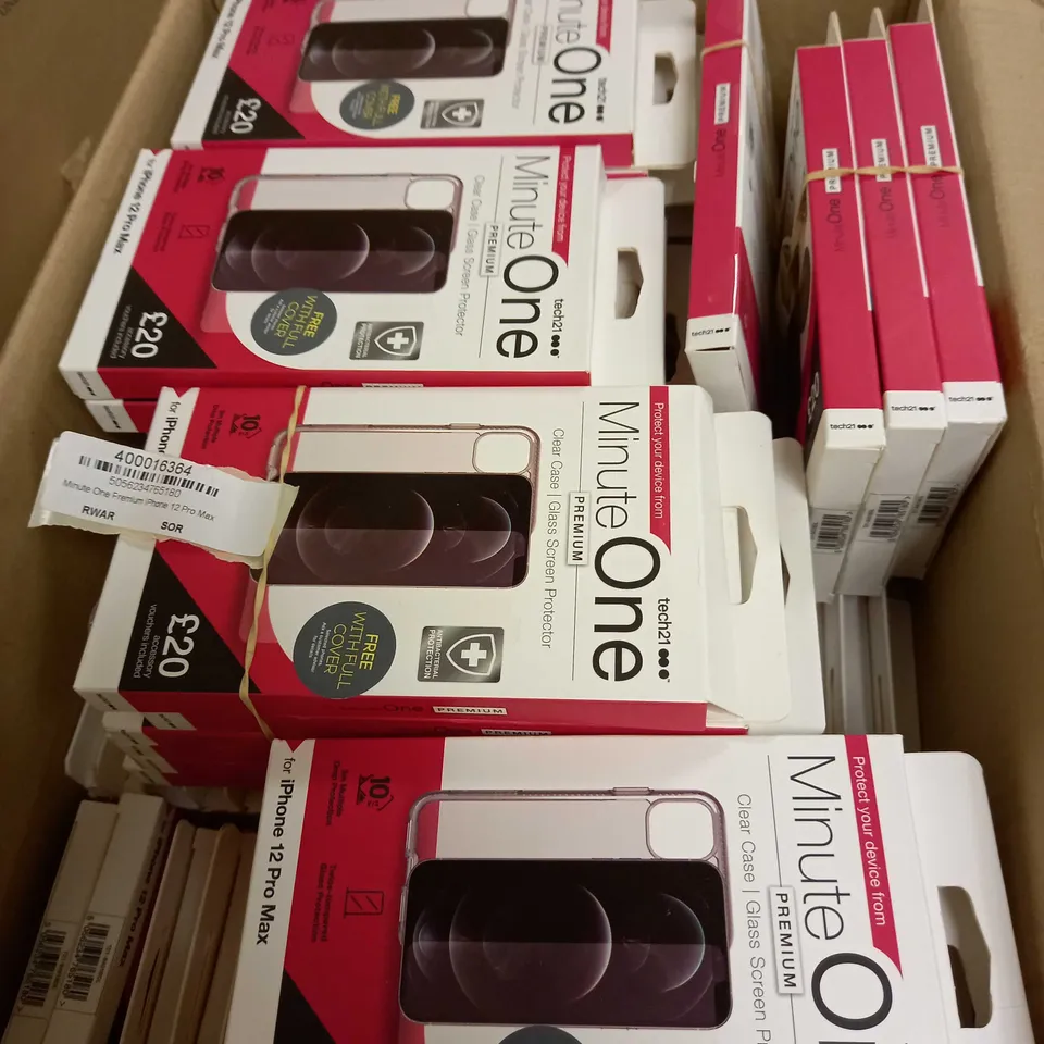 BOX OF APPROXIMATELY 80 ASSORTED TECH21 MINUTE ONE PHONE CASES