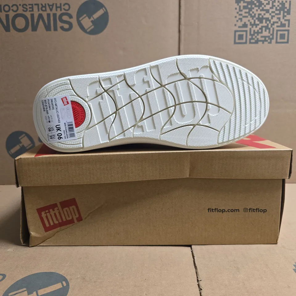BOXED PAIR OF FITFLOP RTG METALLIC-LEATHER TRAINERS IN GOLD SIZE UK 6