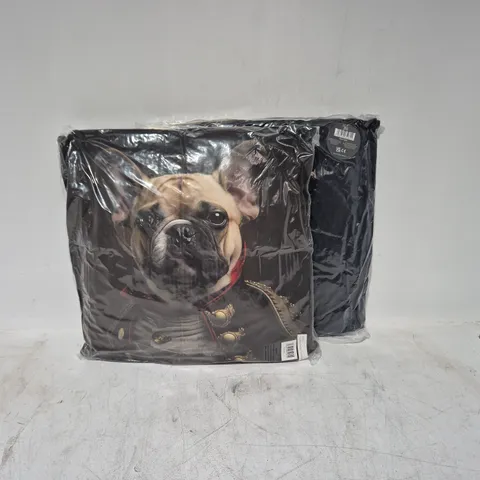 LOT OF 16 AS NEW TOP DOG TAN FRENCHIE THEMED FILLED CUSHIONS - 45X45CM