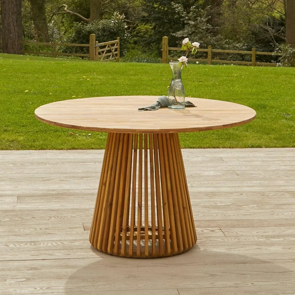 BOXED WILLOW 120CM ROUND DINING TABLE WHITE ACACIA