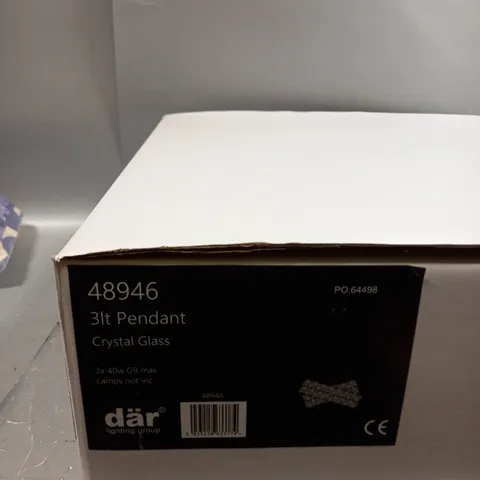 BRAND NEW BOXED DAR LIGHTING CRYSTAL GLASS 3 LIGHT PENDANT LIGHT